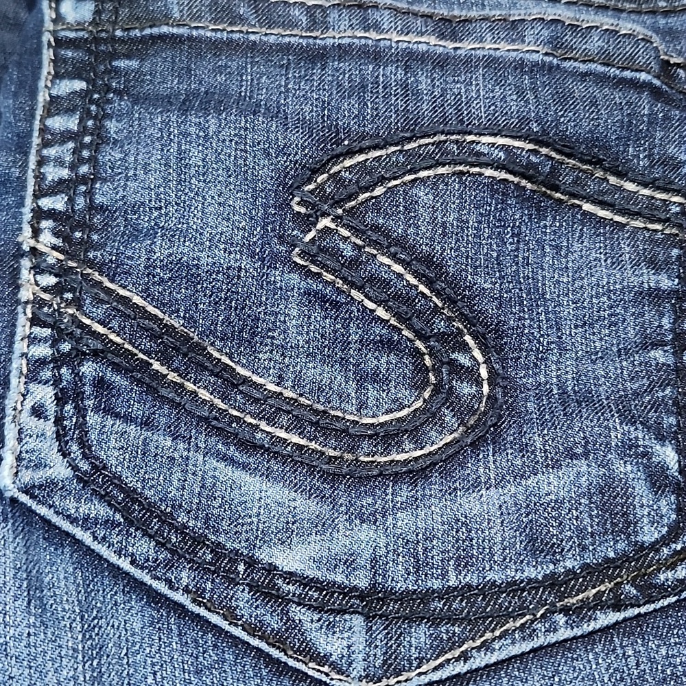 SILVER SUKI 17 MID-RISE LONG EMBROIERED BOOT-LEG DARK-BLUE DENIM JEAN - Picture 4 of 14